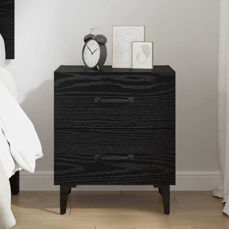 Bedkast met lade Zwart eiken 40 x 35 x 47,5 cm Bewerkt hout