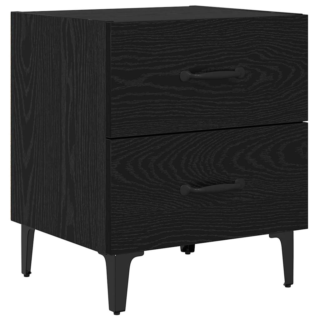 Bedkast met lade Zwart eiken 40 x 35 x 47,5 cm Bewerkt hout