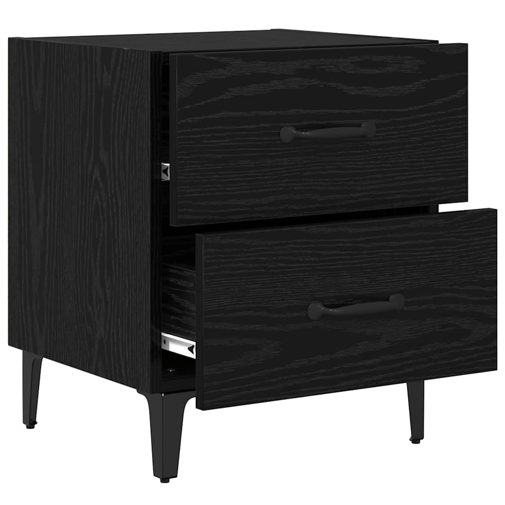 Bedkast met lade Zwart eiken 40 x 35 x 47,5 cm Bewerkt hout