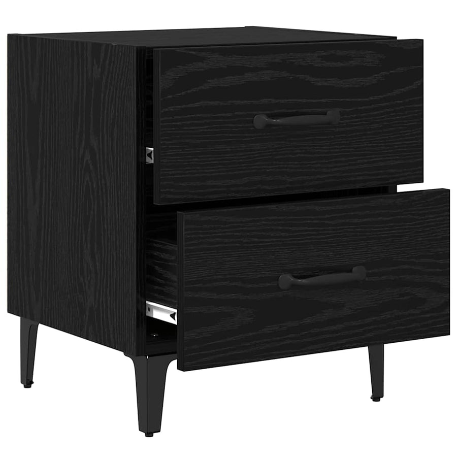 Bedkast met lade Zwart eiken 40 x 35 x 47,5 cm Bewerkt hout