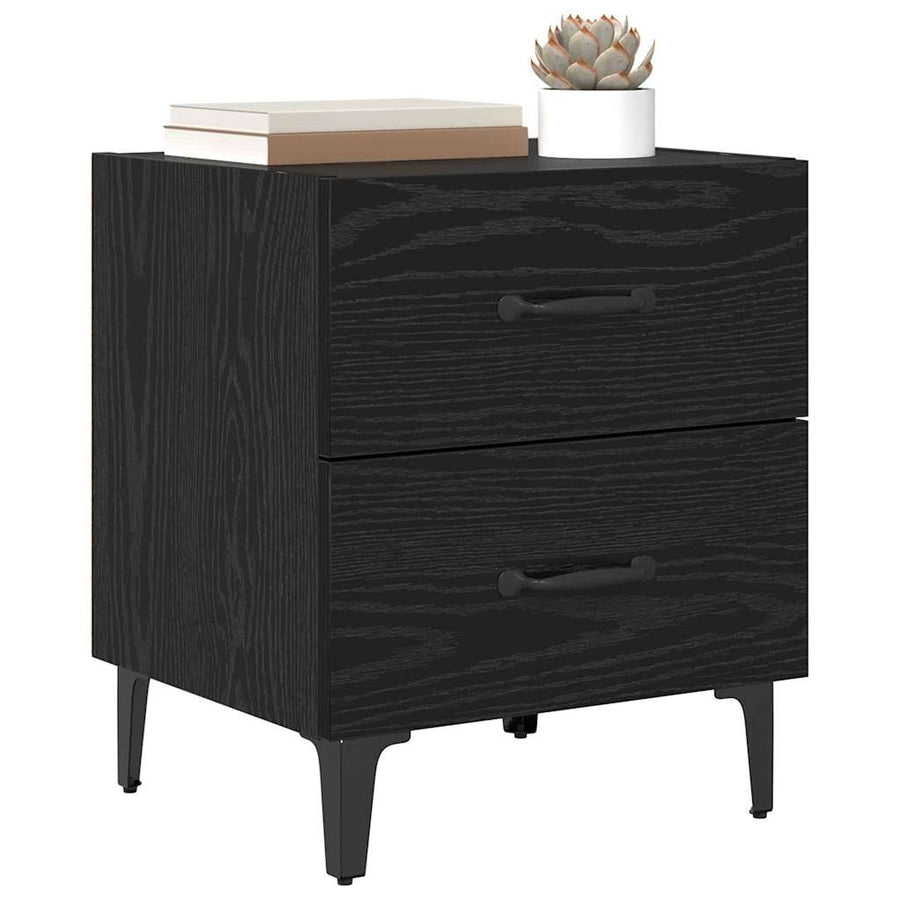 Bedkast met lade Zwart eiken 40 x 35 x 47,5 cm Bewerkt hout