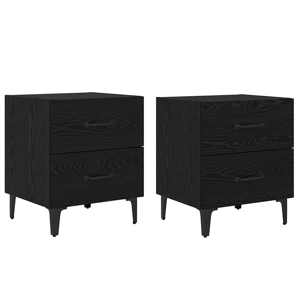 Bedkast 2 pcs Zwart eiken 40 x 35 x 47,5 cm Bewerkt hout