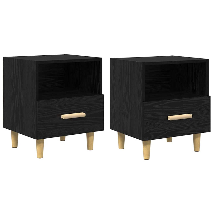 Nachtkastje 2 pcs Zwart Eiken 40 x 35 x 47 cm Bewerkt hout