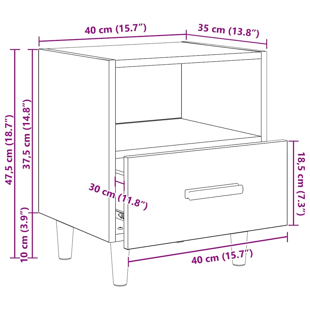 Nachtkastje 2 pcs Zwart Eiken 40 x 35 x 47 cm Bewerkt hout