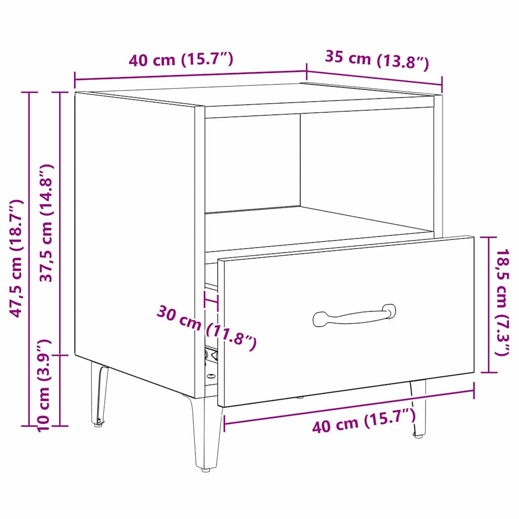 Nachtkastje 2 pcs Artisan Eiken 40 x 35 x 47,5 cm Bewerkt hout
