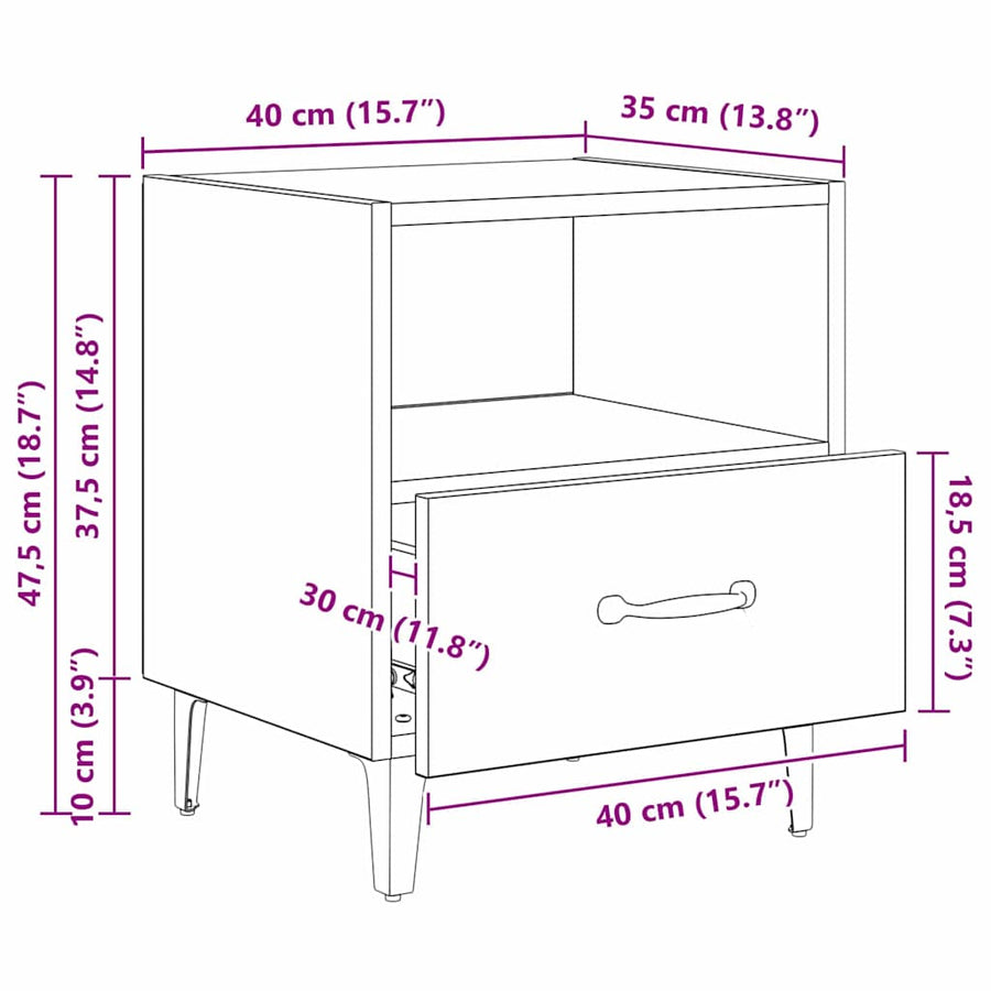 Nachtkastje 2 pcs Artisan Eiken 40 x 35 x 47,5 cm Bewerkt hout