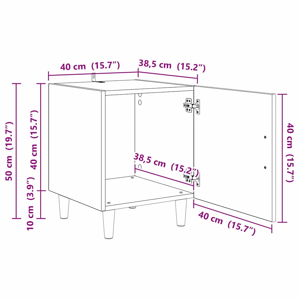 Nachtkastje 2 pcs Artisan Eiken 40 x 40 x 50 cm Bewerkt hout