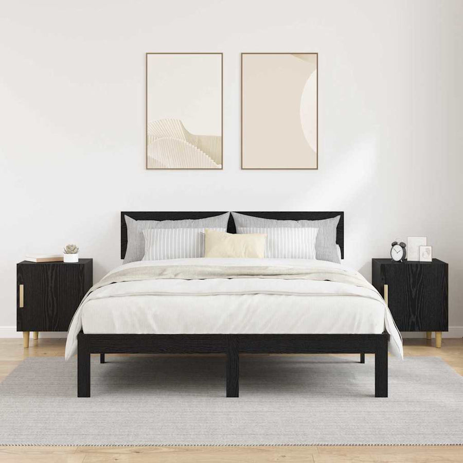 Nachtkastje 2 pcs Zwart Eiken 40 x 40 x 50 cm Bewerkt hout