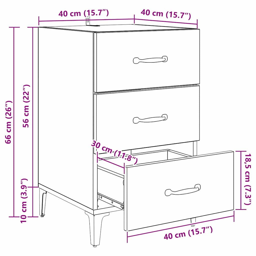 Nachtkastje met lade Zwart eiken 40 x 40 x 66 cm Bewerkt hout