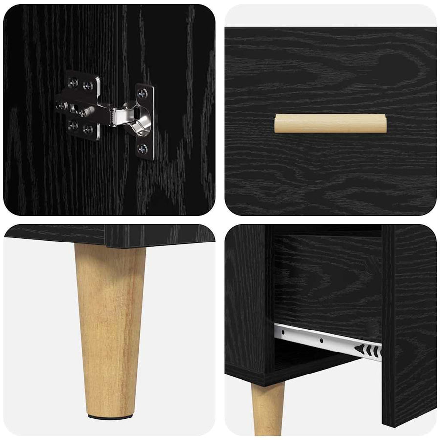 Dressoir met lade Zwart eiken 34 x 69.5 x 90 cm Bewerkt hout