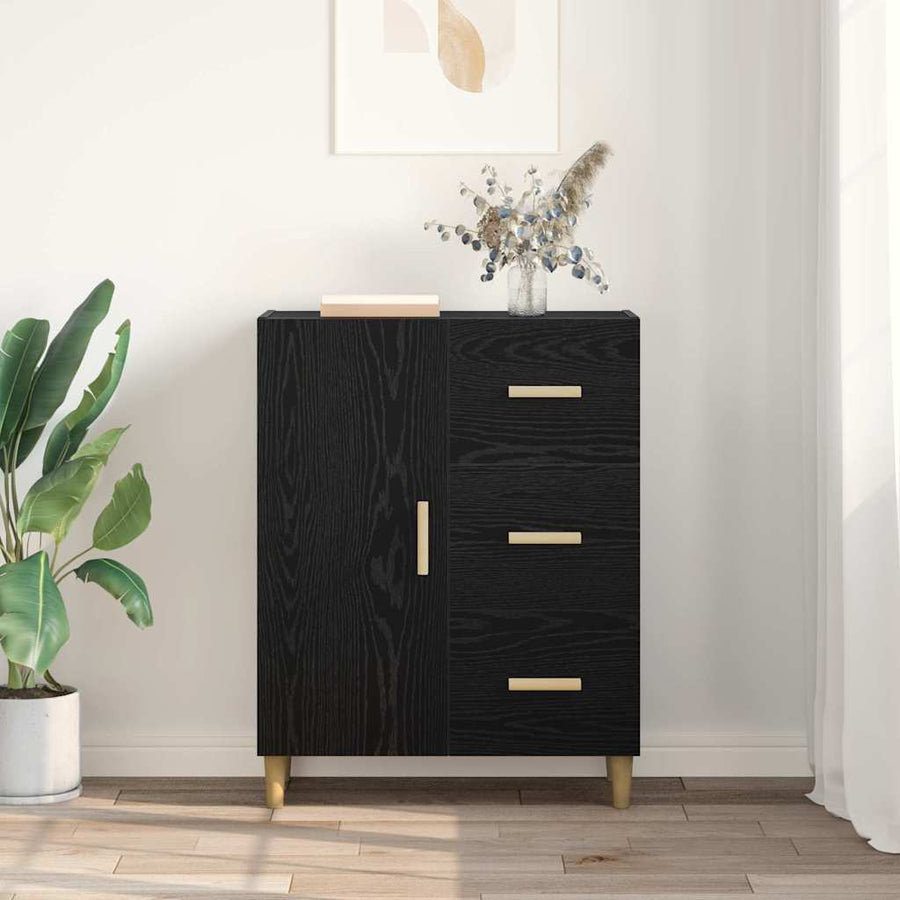 Dressoir met lade Zwart eiken 34 x 69.5 x 90 cm Bewerkt hout