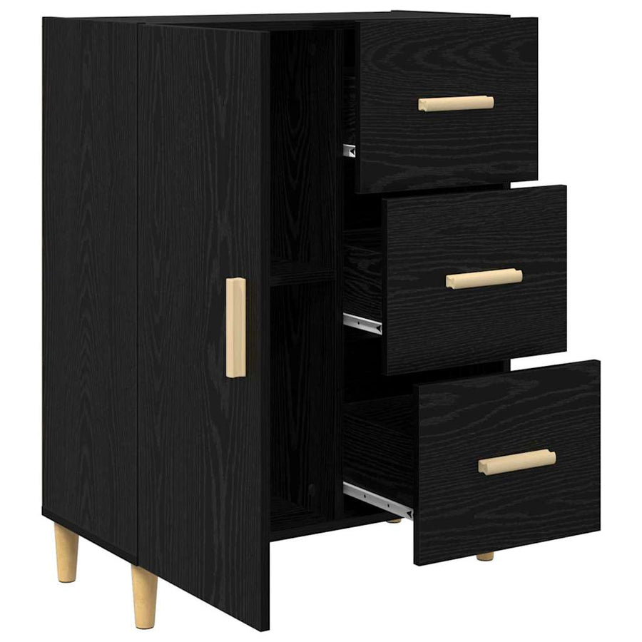 Dressoir met lade Zwart eiken 34 x 69.5 x 90 cm Bewerkt hout