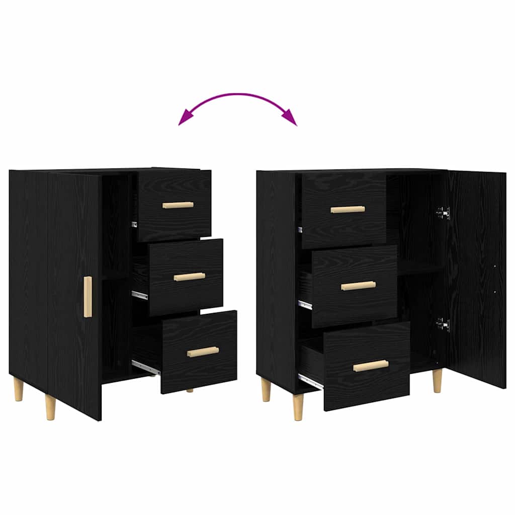 Dressoir met lade Zwart eiken 34 x 69.5 x 90 cm Bewerkt hout