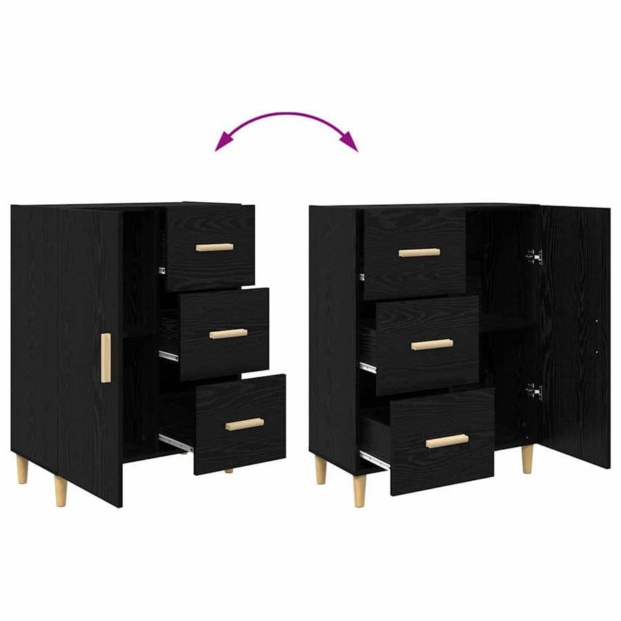 Dressoir met lade Zwart eiken 34 x 69.5 x 90 cm Bewerkt hout