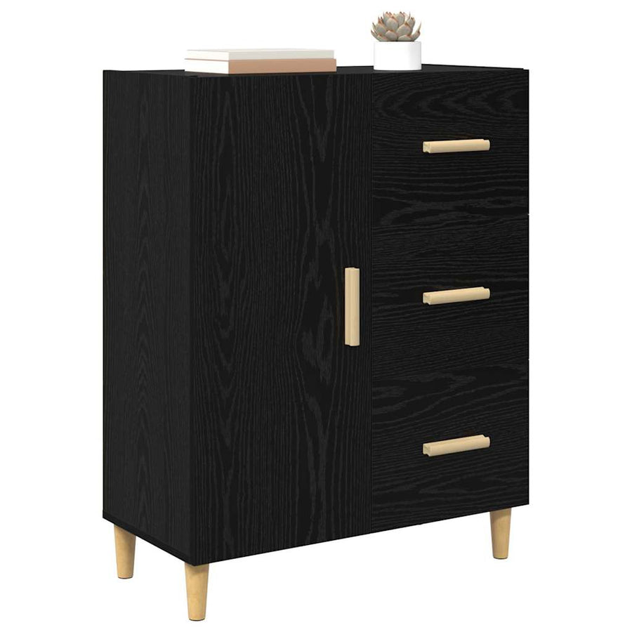Dressoir met lade Zwart eiken 34 x 69.5 x 90 cm Bewerkt hout