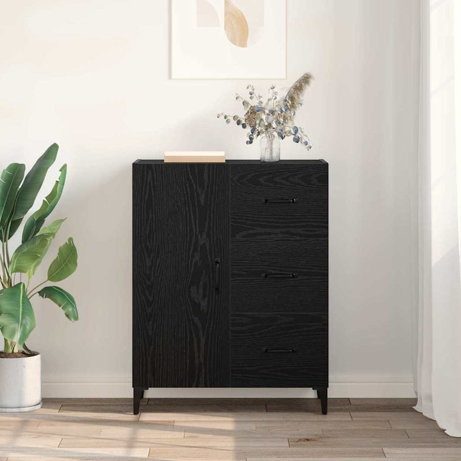 Dressoir met lade Zwart Eiken 69,5 x 34 x 90 cm Bewerkt hout