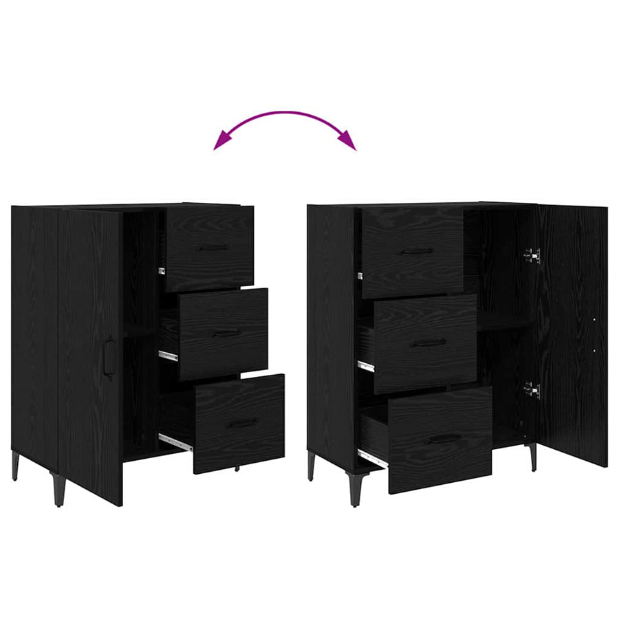 Dressoir met lade Zwart Eiken 69,5 x 34 x 90 cm Bewerkt hout