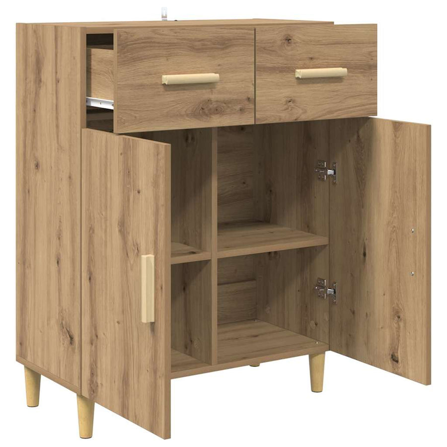 Dressoir artisanaal eikenkleurig 34 x 69.5 x 89 cm Bewerkt hout