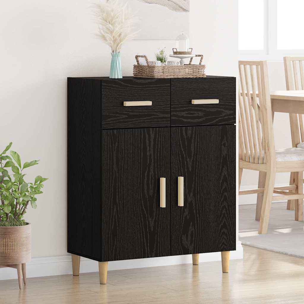 Dressoir met lade Zwart eiken 34 x 69.5 x 89 cm Bewerkt hout