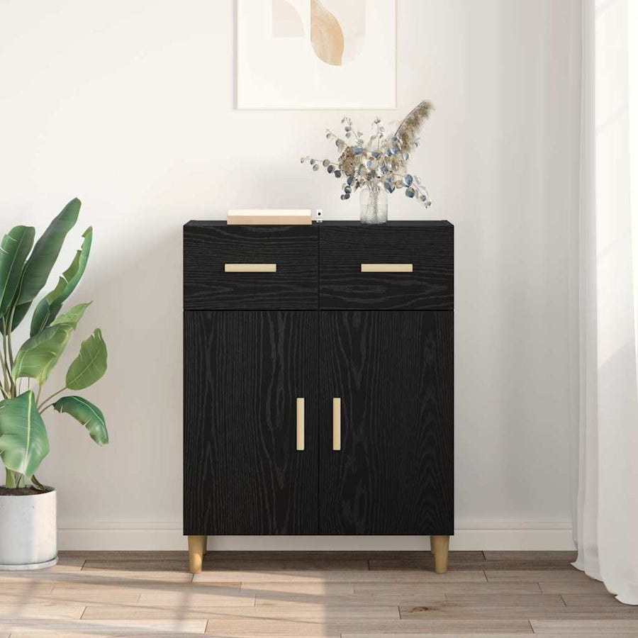 Dressoir met lade Zwart eiken 34 x 69.5 x 89 cm Bewerkt hout