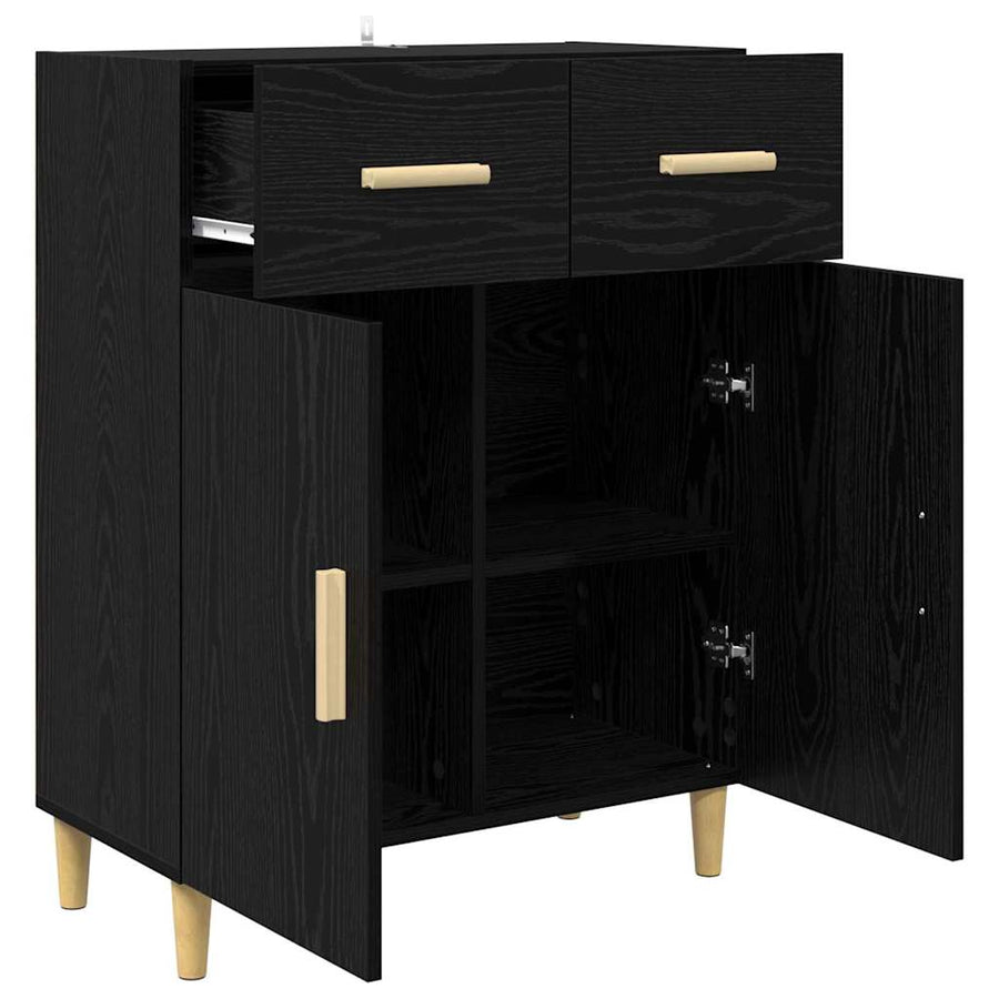 Dressoir met lade Zwart eiken 34 x 69.5 x 89 cm Bewerkt hout