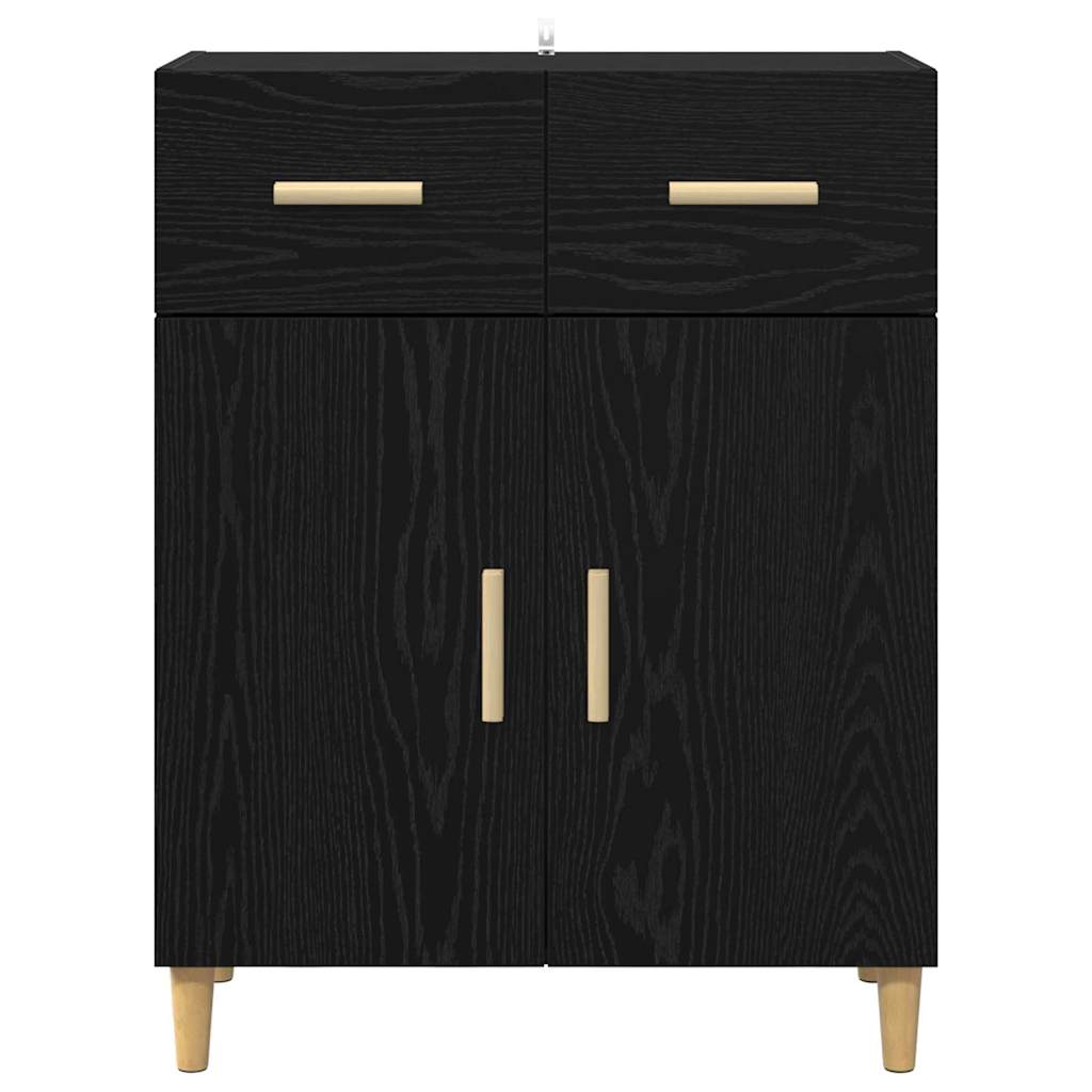 Dressoir met lade Zwart eiken 34 x 69.5 x 89 cm Bewerkt hout