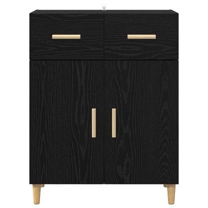Dressoir met lade Zwart eiken 34 x 69.5 x 89 cm Bewerkt hout