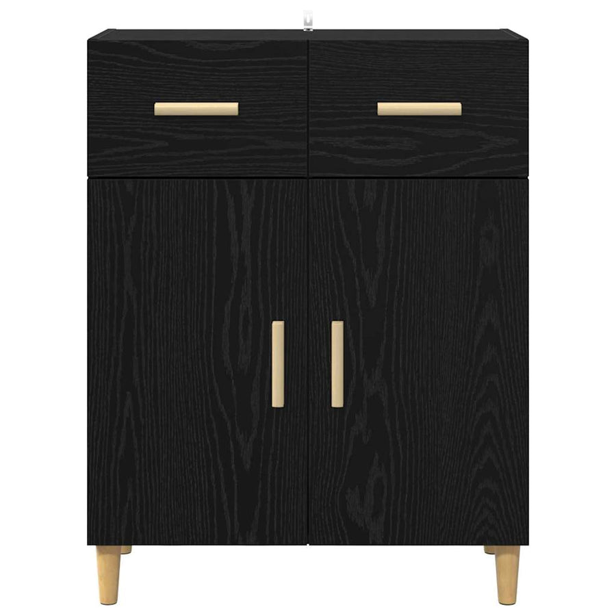 Dressoir met lade Zwart eiken 34 x 69.5 x 89 cm Bewerkt hout