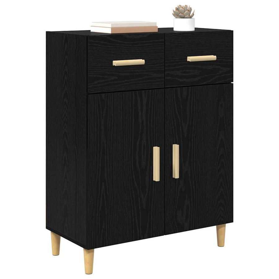 Dressoir met lade Zwart eiken 34 x 69.5 x 89 cm Bewerkt hout