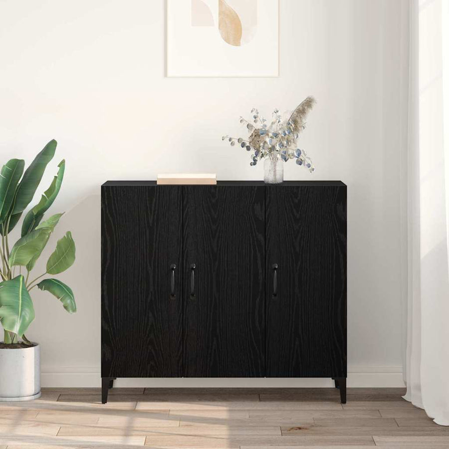 Dressoir Zwart eiken 34 x 90 x 80 cm Bewerkt hout