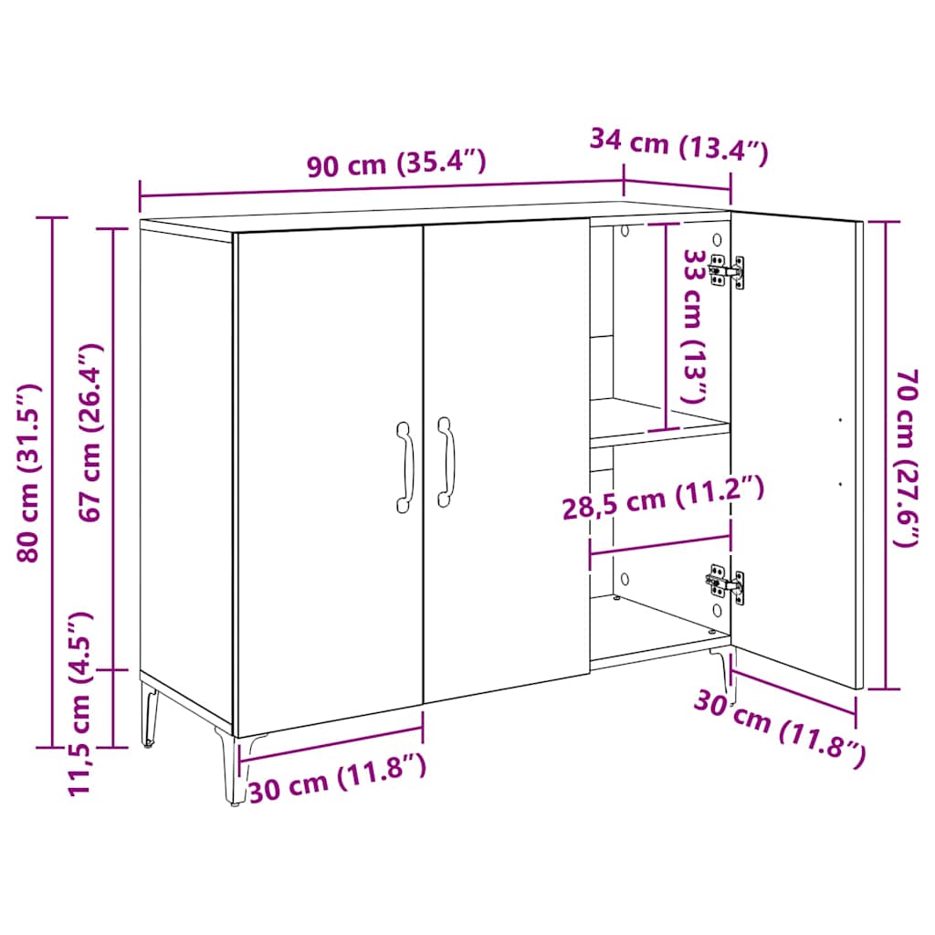 Dressoir Zwart eiken 34 x 90 x 80 cm Bewerkt hout