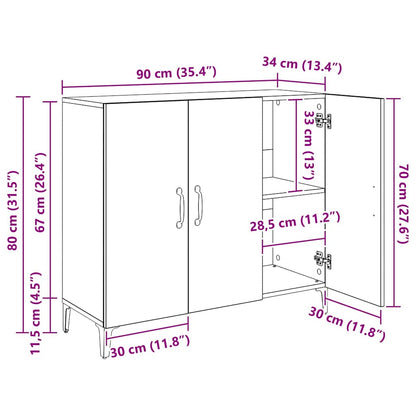 Dressoir Zwart eiken 34 x 90 x 80 cm Bewerkt hout