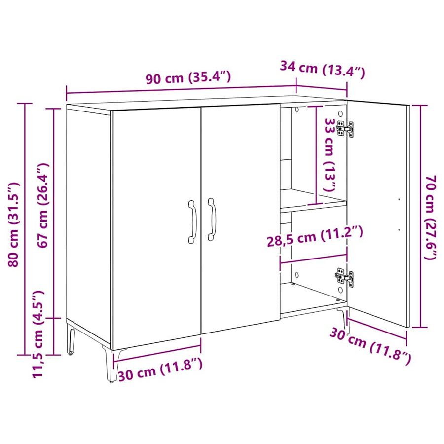 Dressoir Zwart eiken 34 x 90 x 80 cm Bewerkt hout
