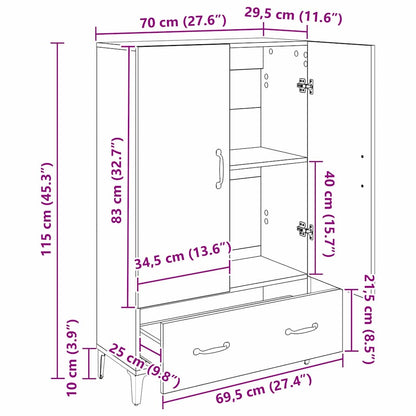 Highboard Zwart Eiken 70 x 31 x 115 cm Gemonteerd hout en ijzer