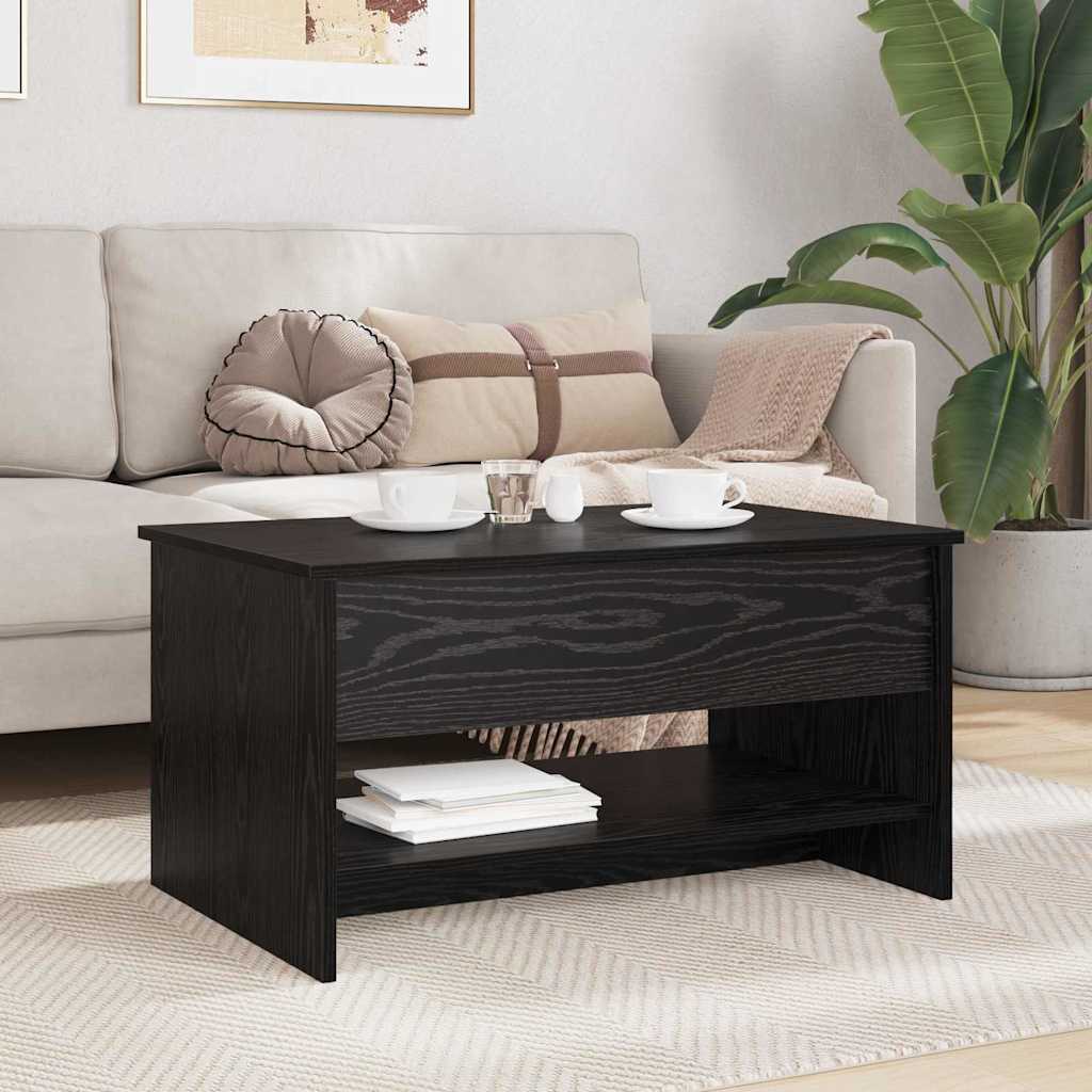 Salontafel Zwart Eiken 80 x 50,5 x 41,5 cm Bewerkt hout