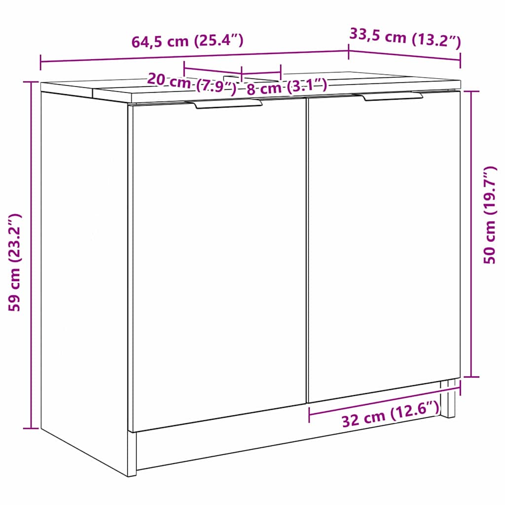 Badkamer Kast Sonoma Eiken 64,5 x 33,5 x 59 cm Bewerkt hout