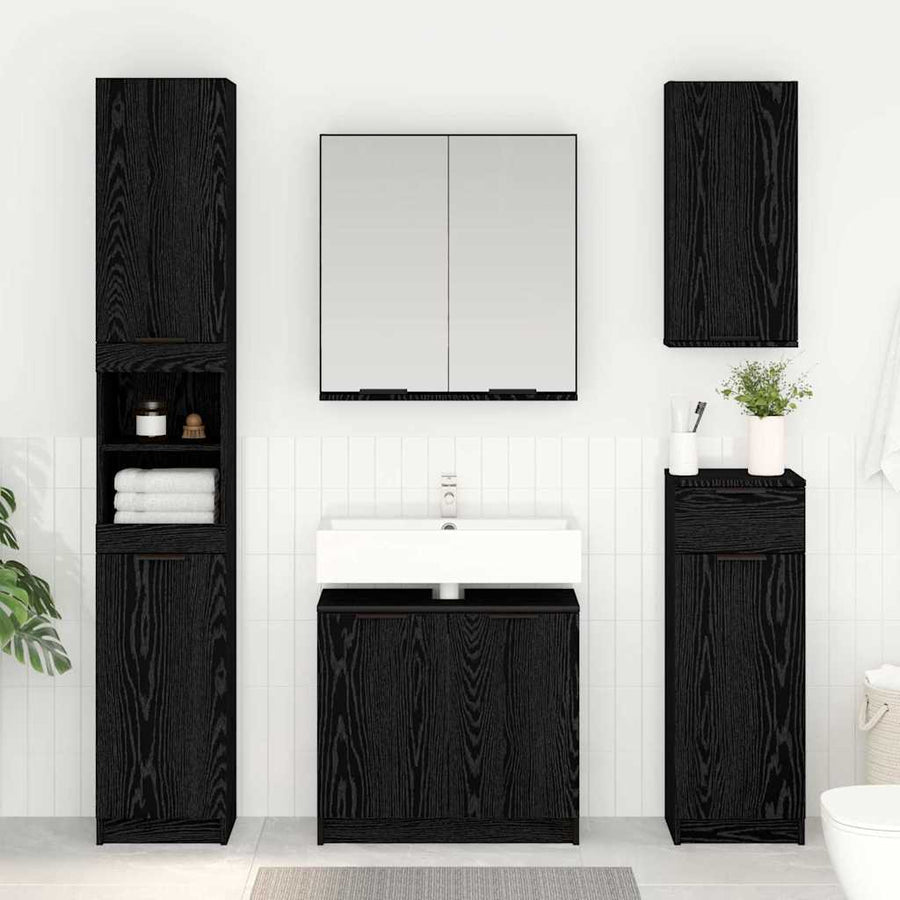 Badkamer Kast Zwart Eiken 64,5 x 33,5 x 59 cm Bewerkt hout