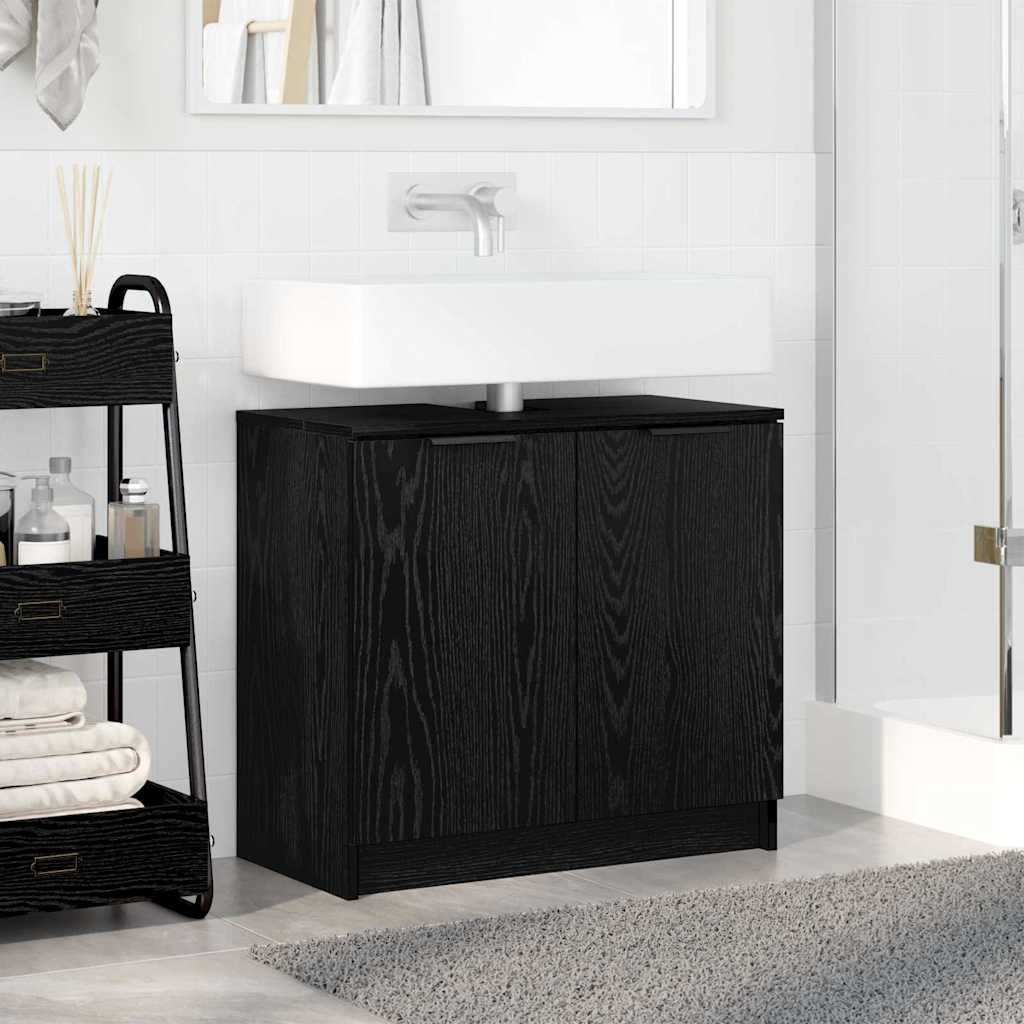 Badkamer Kast Zwart Eiken 64,5 x 33,5 x 59 cm Bewerkt hout
