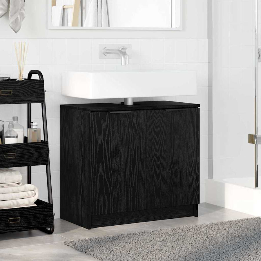 Badkamer Kast Zwart Eiken 64,5 x 33,5 x 59 cm Bewerkt hout