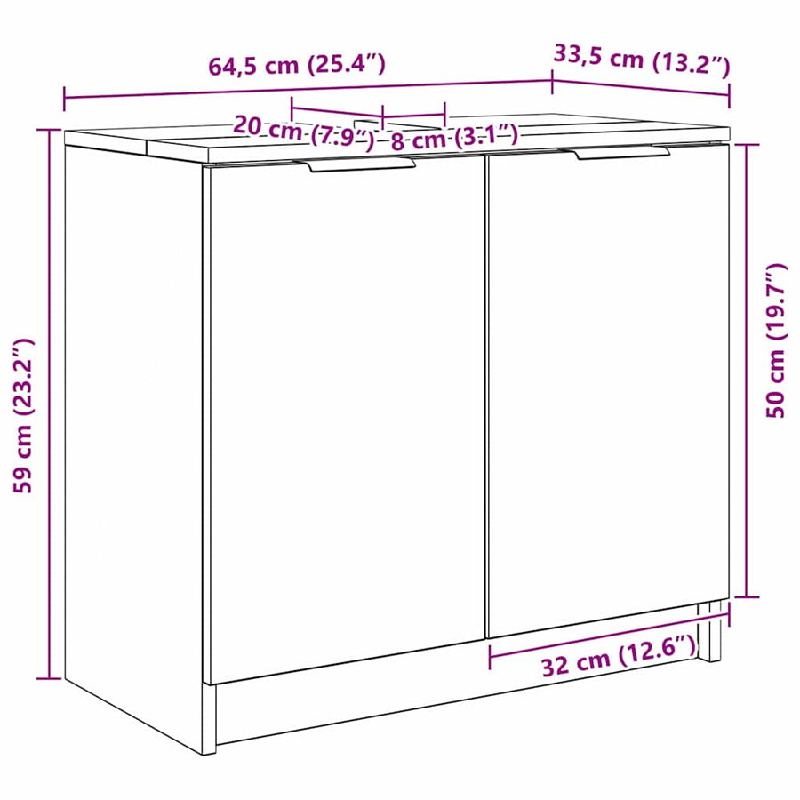 Badkamer Kast Zwart Eiken 64,5 x 33,5 x 59 cm Bewerkt hout