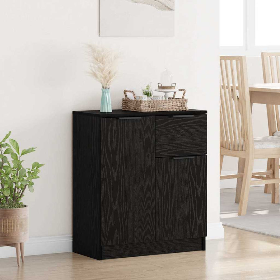 Dressoir met lade Zwart Eiken 60 x 30 x 70 cm Bewerkt hout