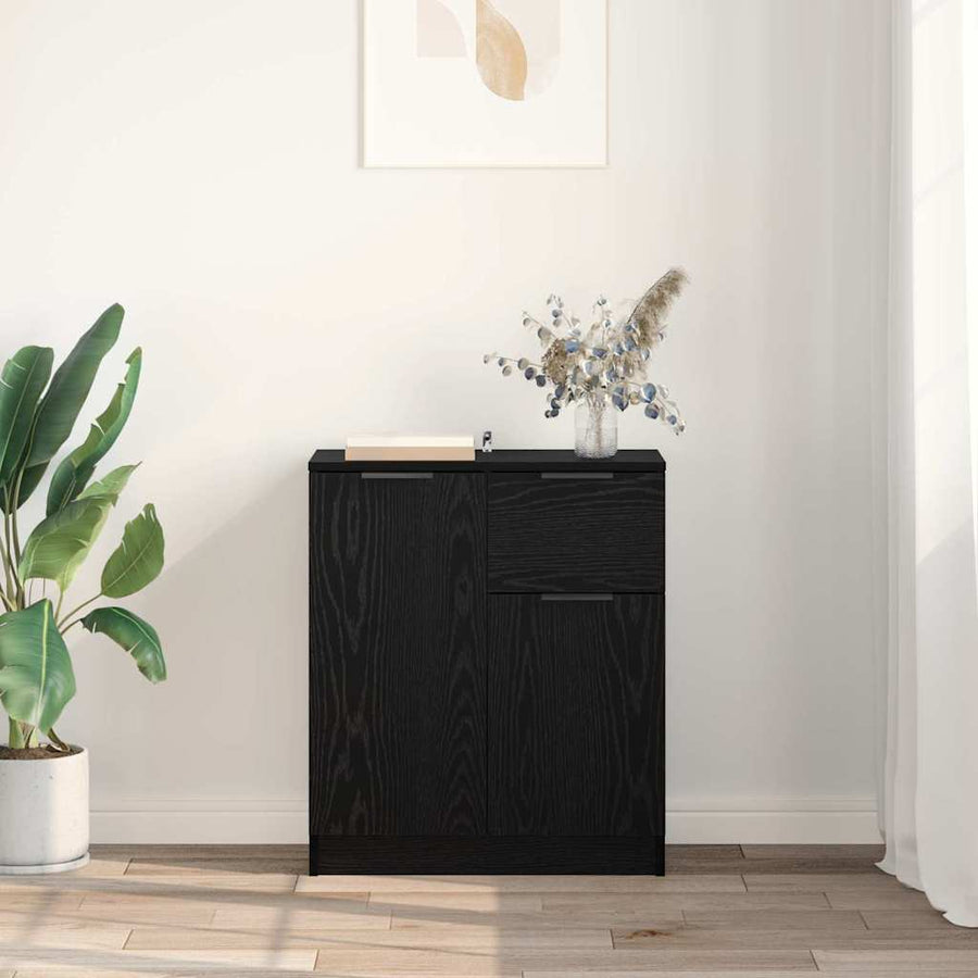 Dressoir met lade Zwart Eiken 60 x 30 x 70 cm Bewerkt hout
