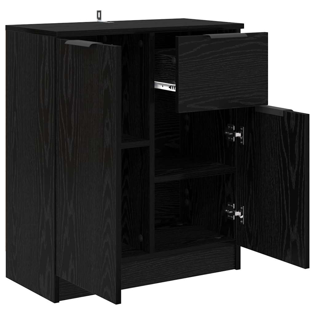 Dressoir met lade Zwart Eiken 60 x 30 x 70 cm Bewerkt hout