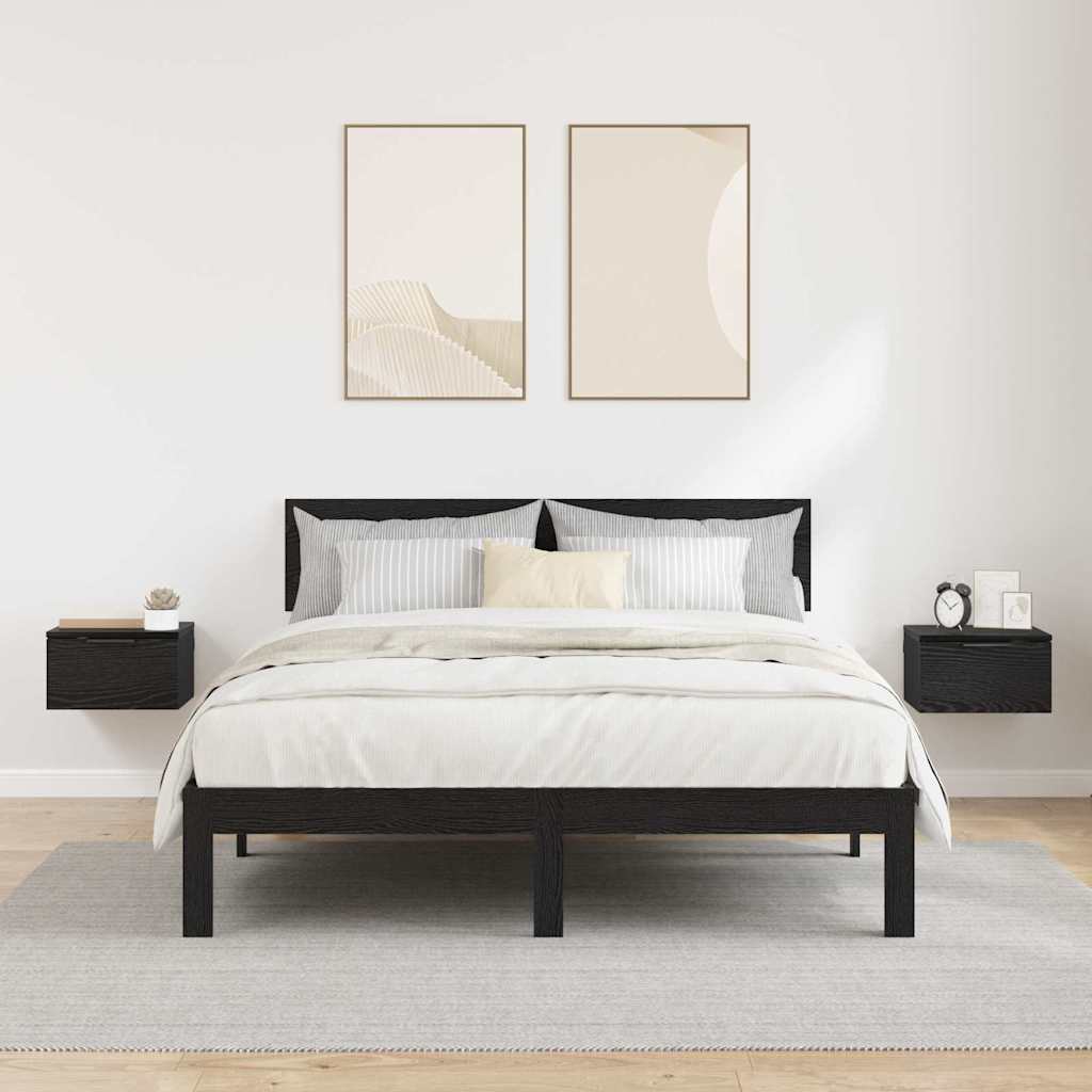 Nachtkastje 2 pcs Zwart eiken 34 x 30 x 20 cm Bewerkt hout