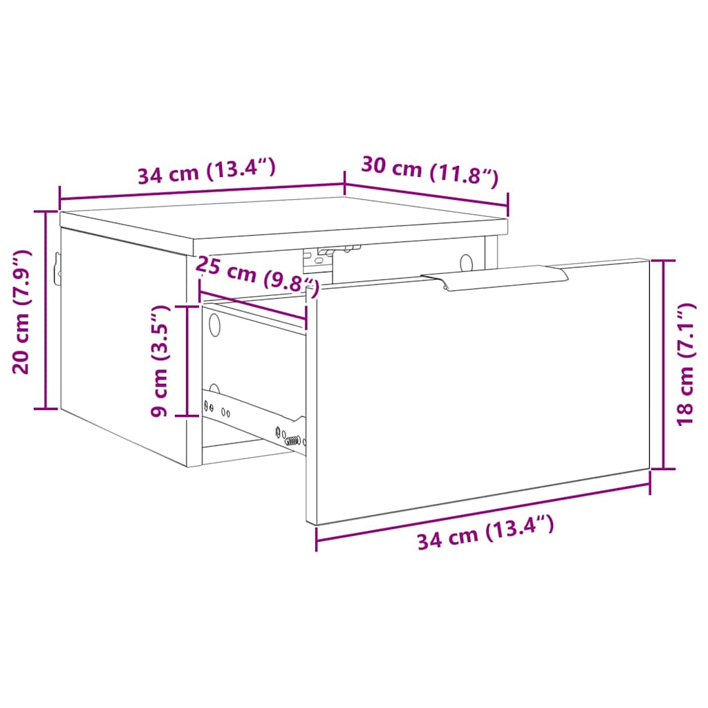 Nachtkastje 2 pcs Zwart eiken 34 x 30 x 20 cm Bewerkt hout