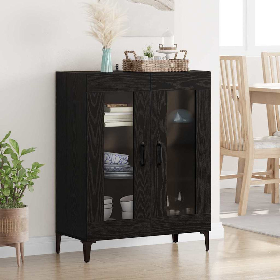 Dressoir Zwart Eiken 69,5 x 34 x 90 cm Gemonteerd hout en ijzer