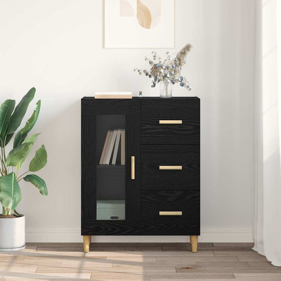 Dressoir met lade Zwart Eiken 69,5 x 34 x 90 cm Bewerkt hout