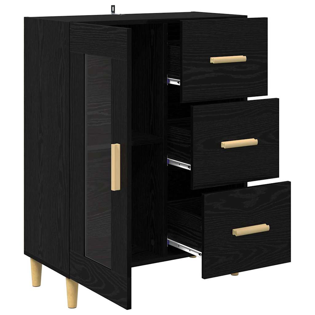 Dressoir met lade Zwart Eiken 69,5 x 34 x 90 cm Bewerkt hout