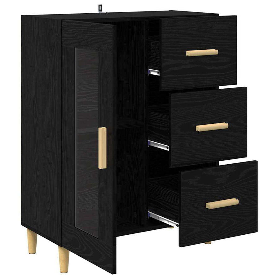 Dressoir met lade Zwart Eiken 69,5 x 34 x 90 cm Bewerkt hout