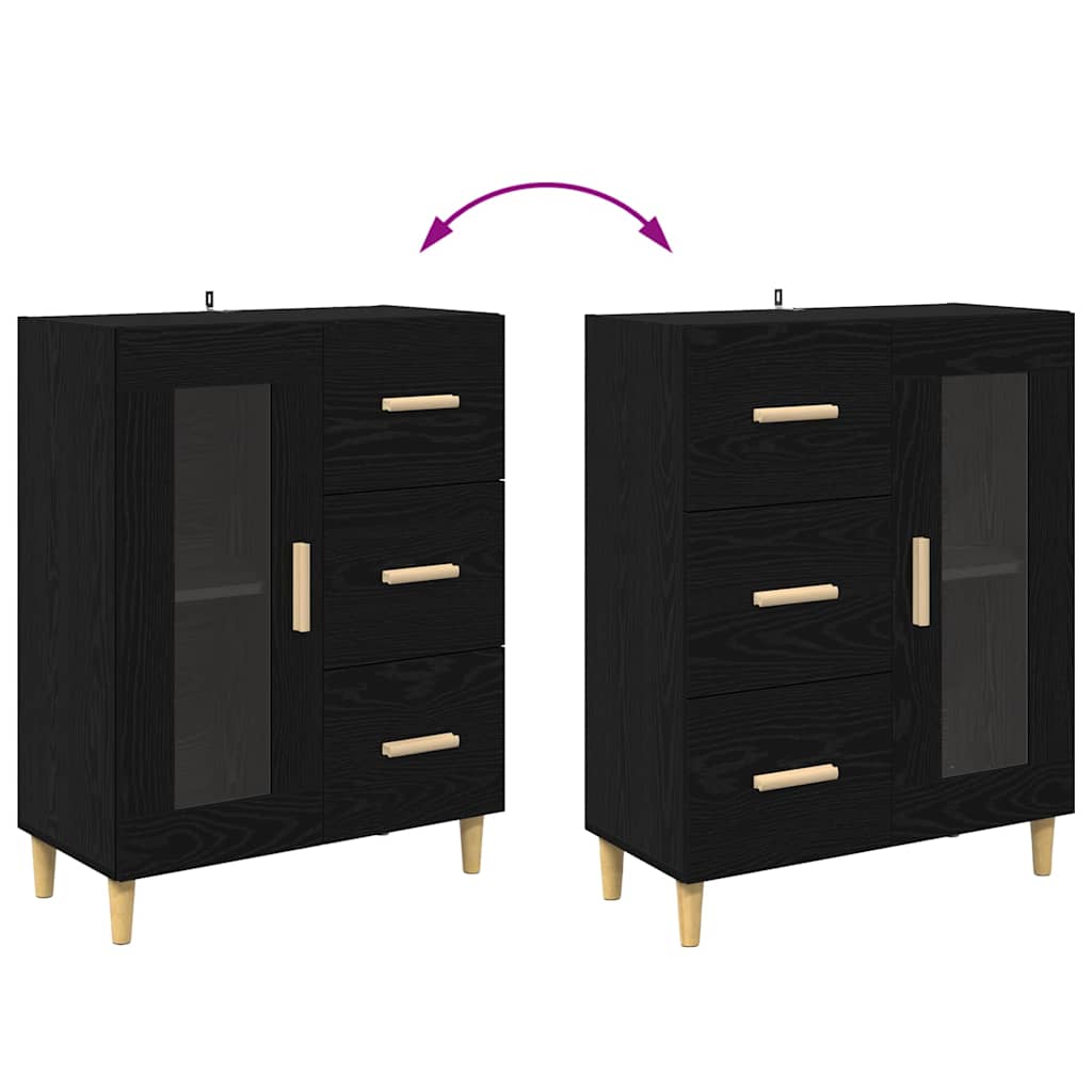 Dressoir met lade Zwart Eiken 69,5 x 34 x 90 cm Bewerkt hout
